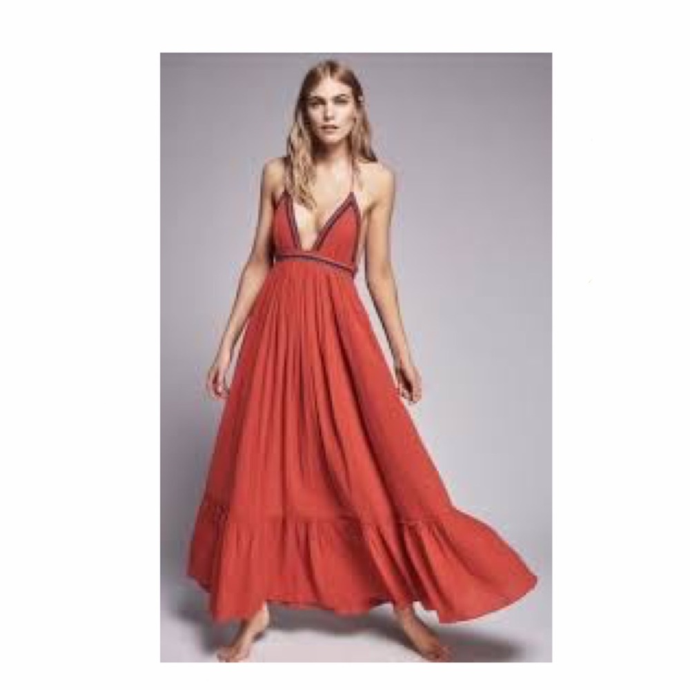 Free People Red Orange Halter Neck Dress
